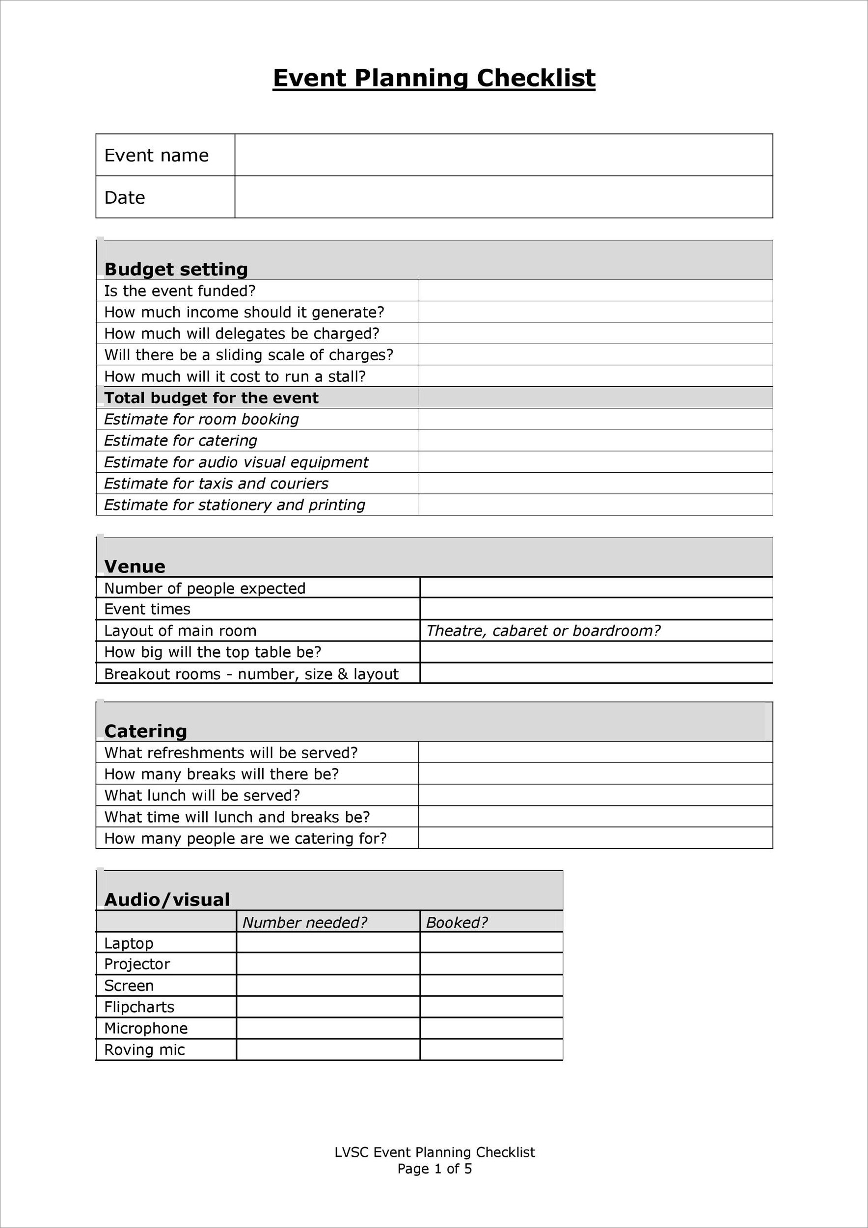 sample of event planning checklist template