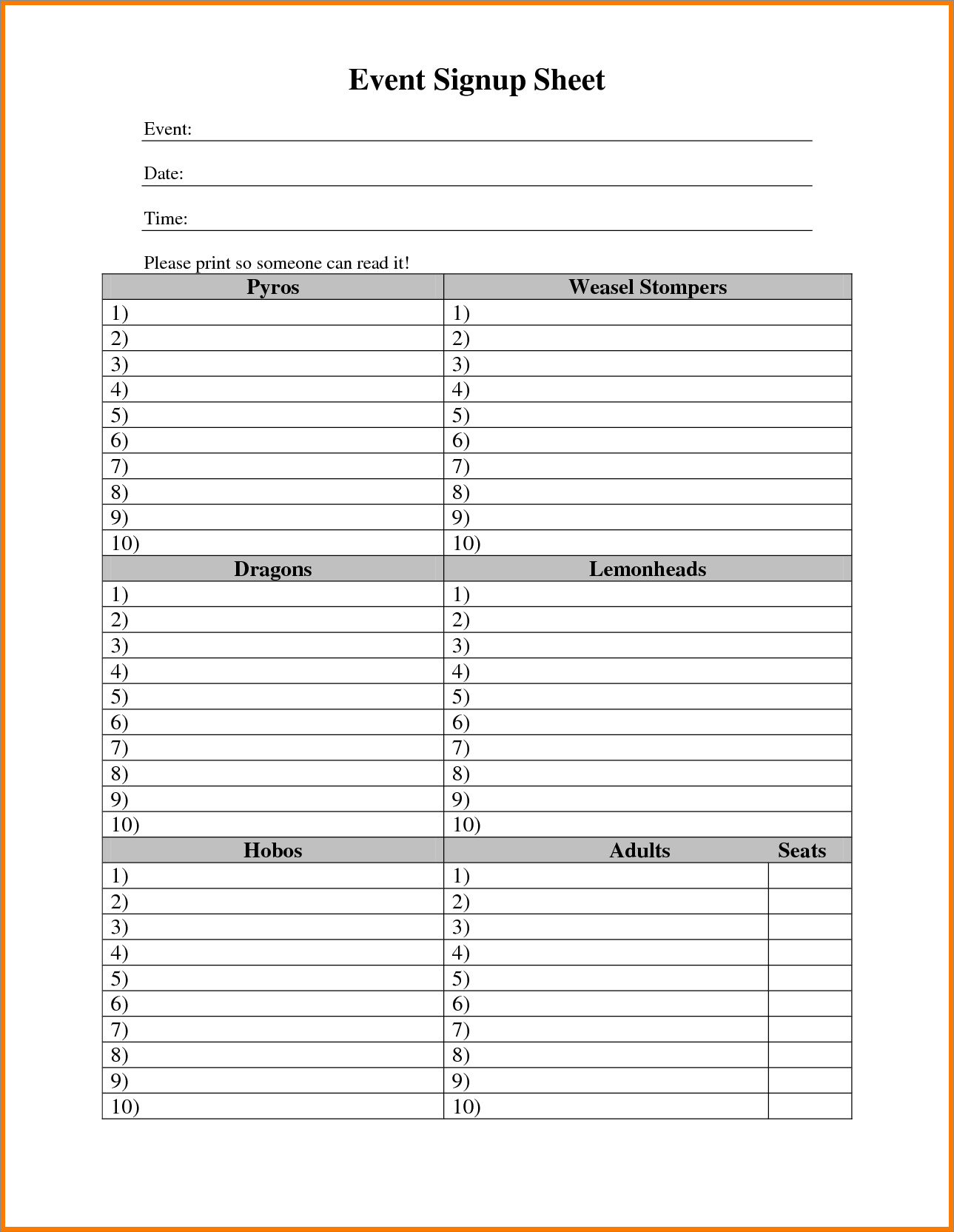 sample of event sign-up sheet template