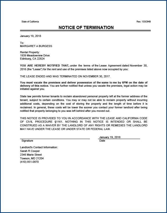 sample of family member eviction notice letter template