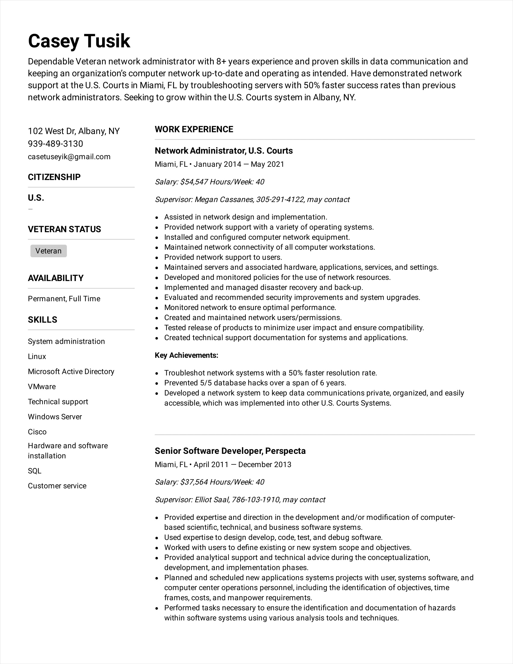 sample of federal government resume template