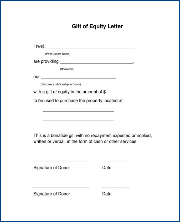 sample of gift of equity letter template