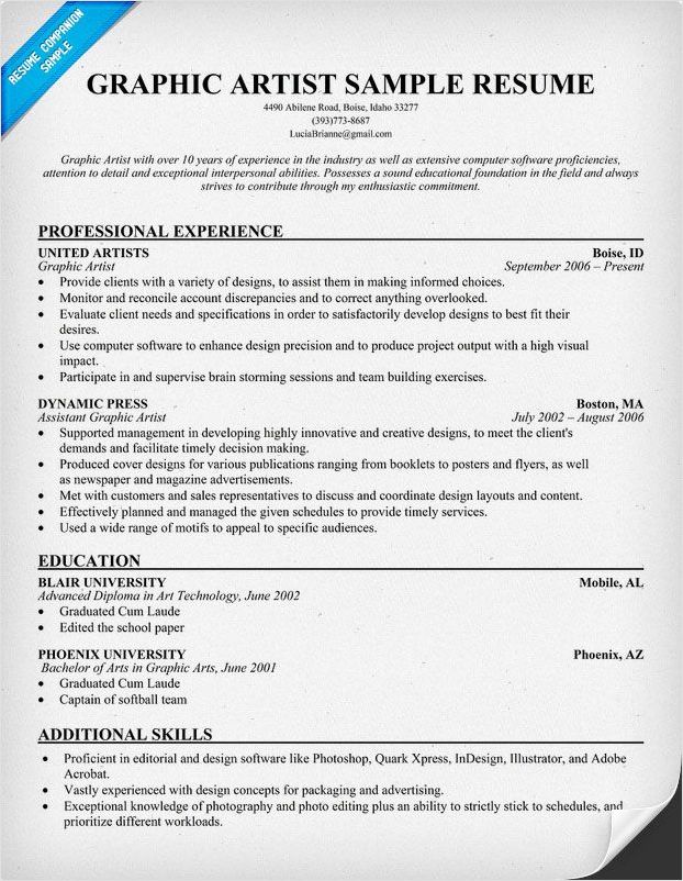 sample of graphic artist resume template
