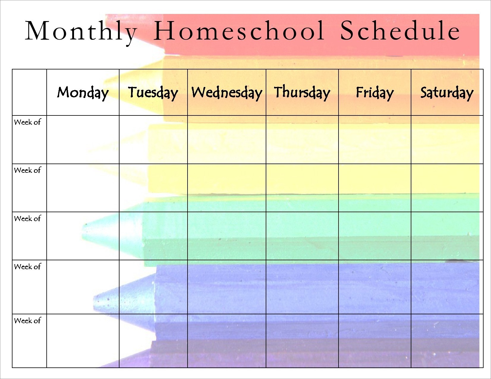 sample of homeschool schedule template