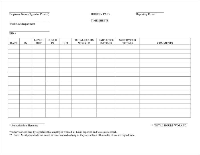 sample of hour timesheet template