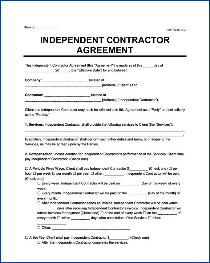 sample of independent contractor agreement template
