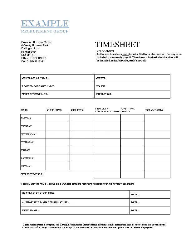 sample of independent contractor timesheet template