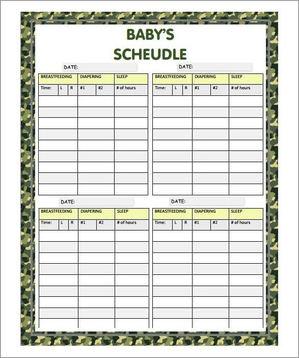sample of infant daily schedule template