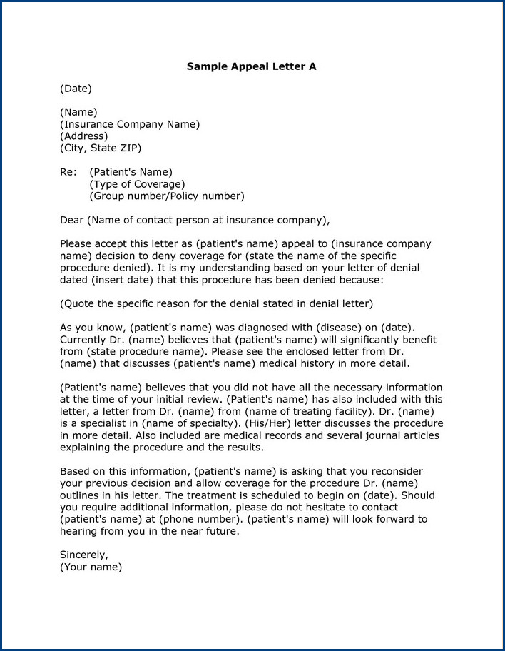 sample of insurance appeals letter template