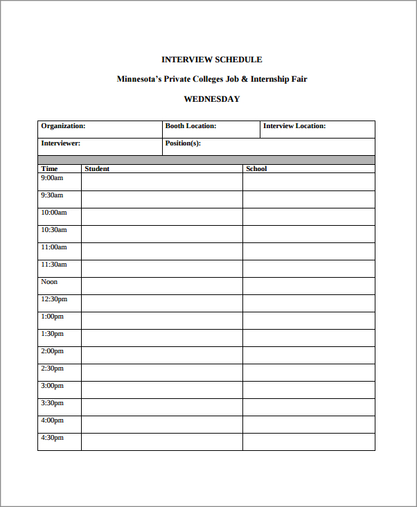 sample of interview schedule template