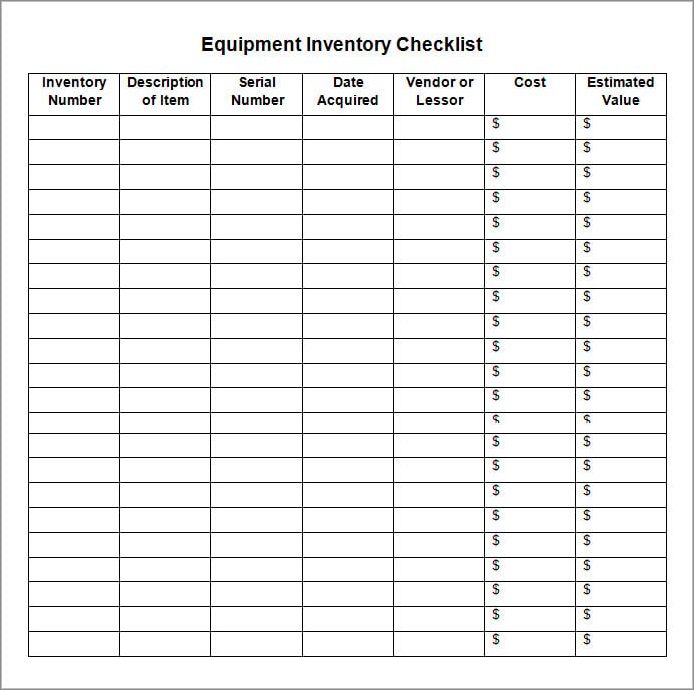 sample of inventory checklist template
