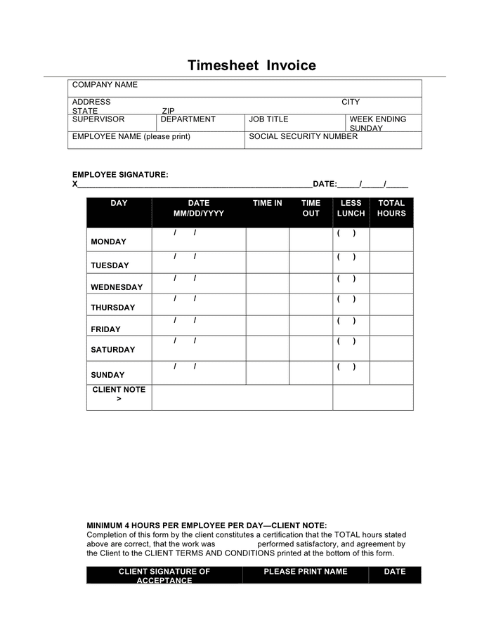 sample of invoice timesheet template
