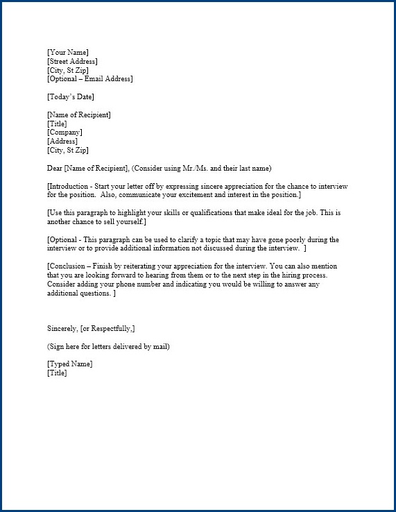 sample of job interview thank you letter template