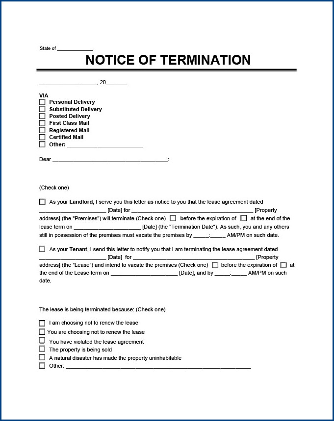 sample of lease termination letter template