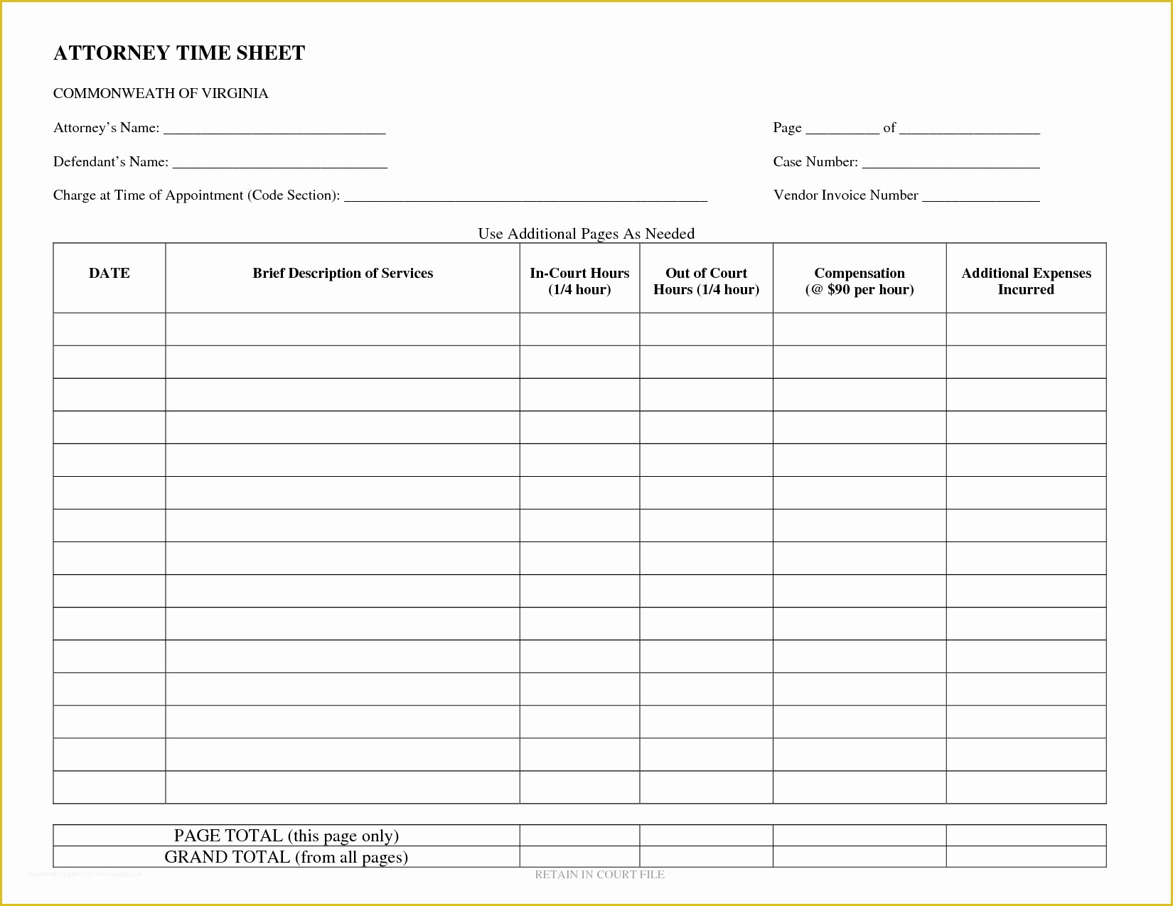 sample of legal timesheet template