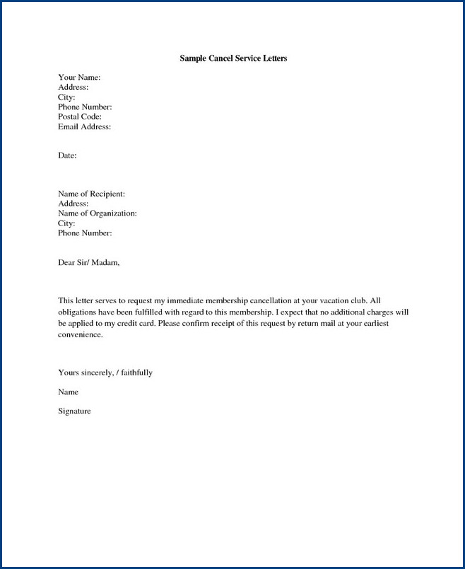 sample of letter template to cancel gym membership
