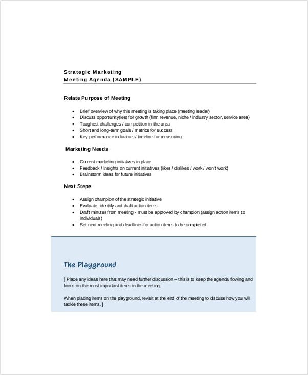 sample of marketing meeting agenda template