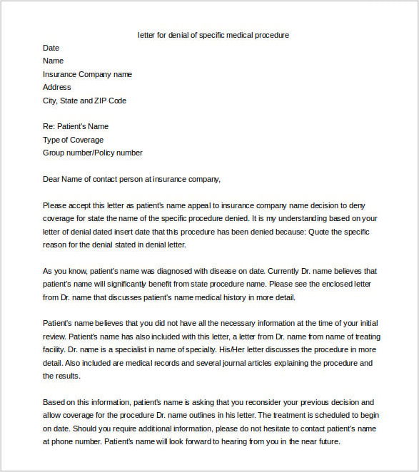 sample of medical appeal letter template