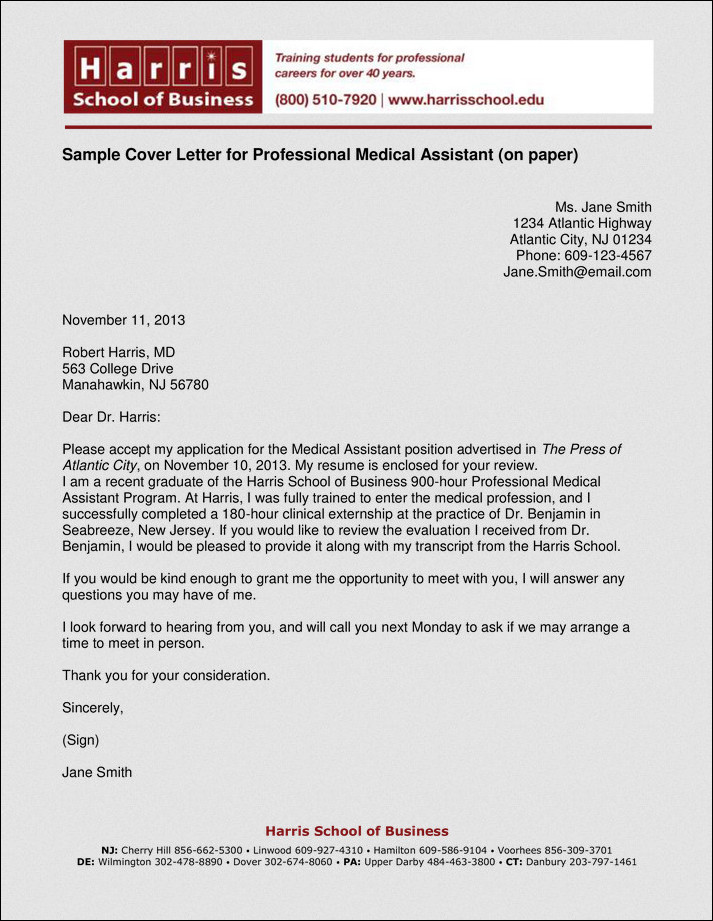 sample of medical assistant cover letter template
