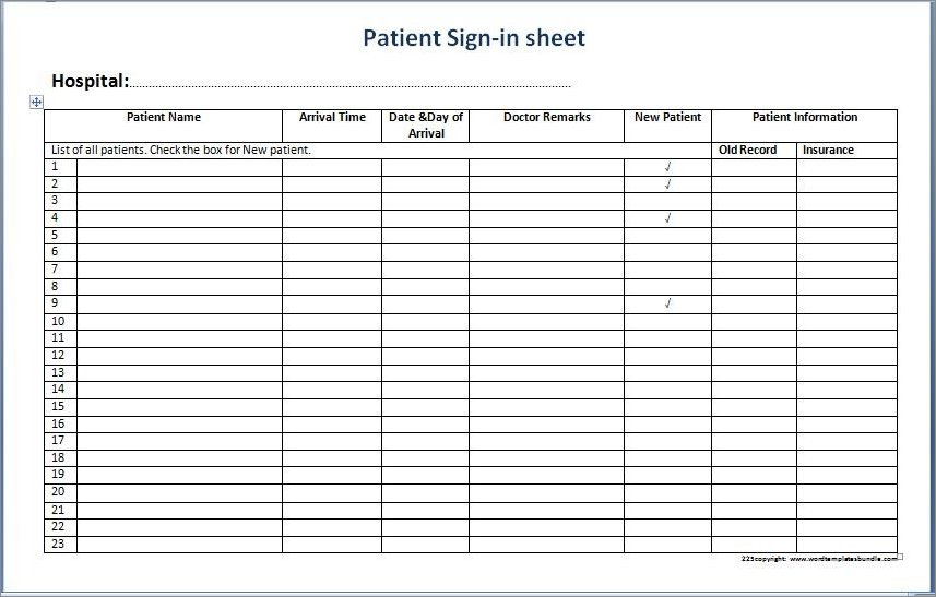 sample of medical office sign-in sheet template