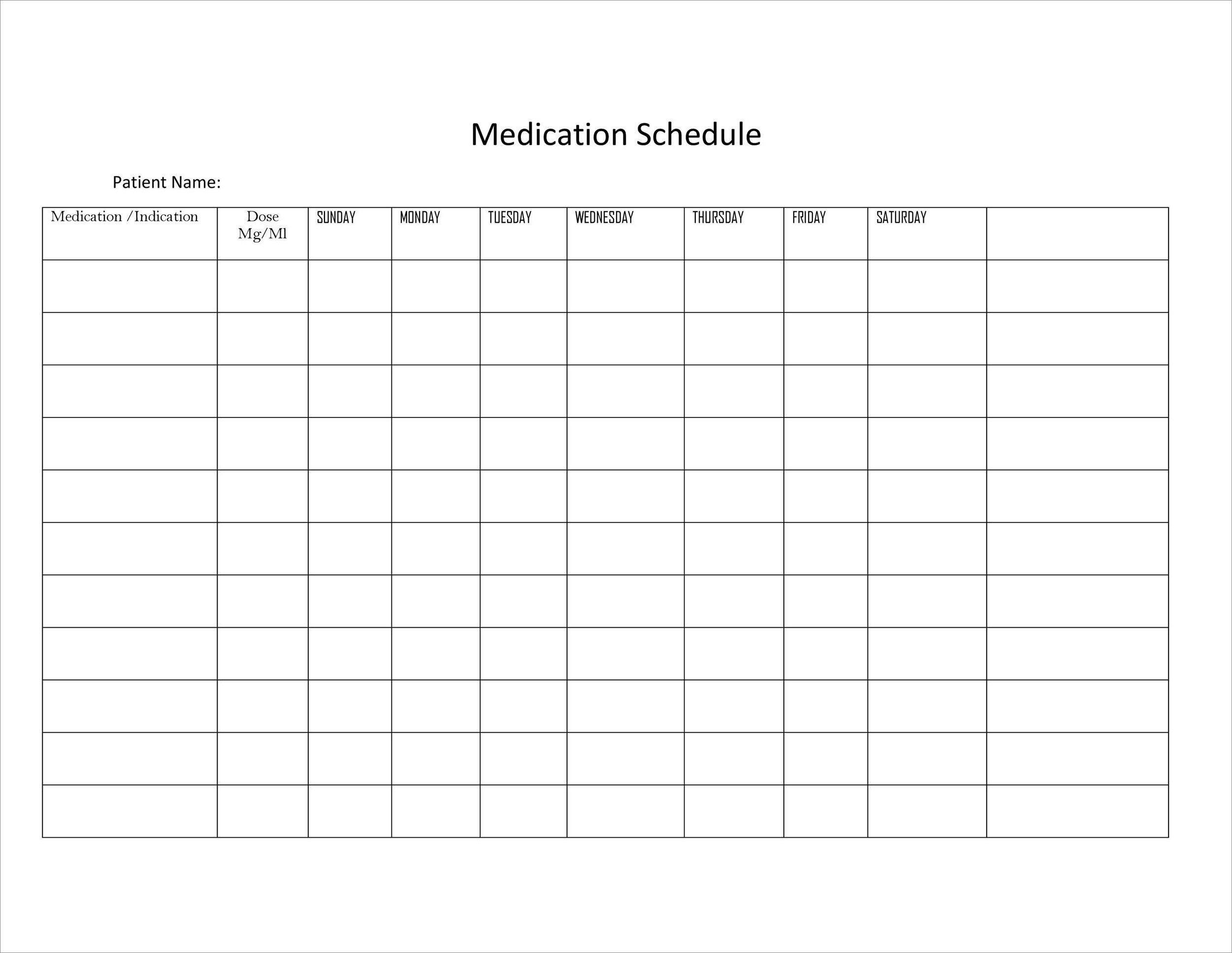 sample of medicine schedule template