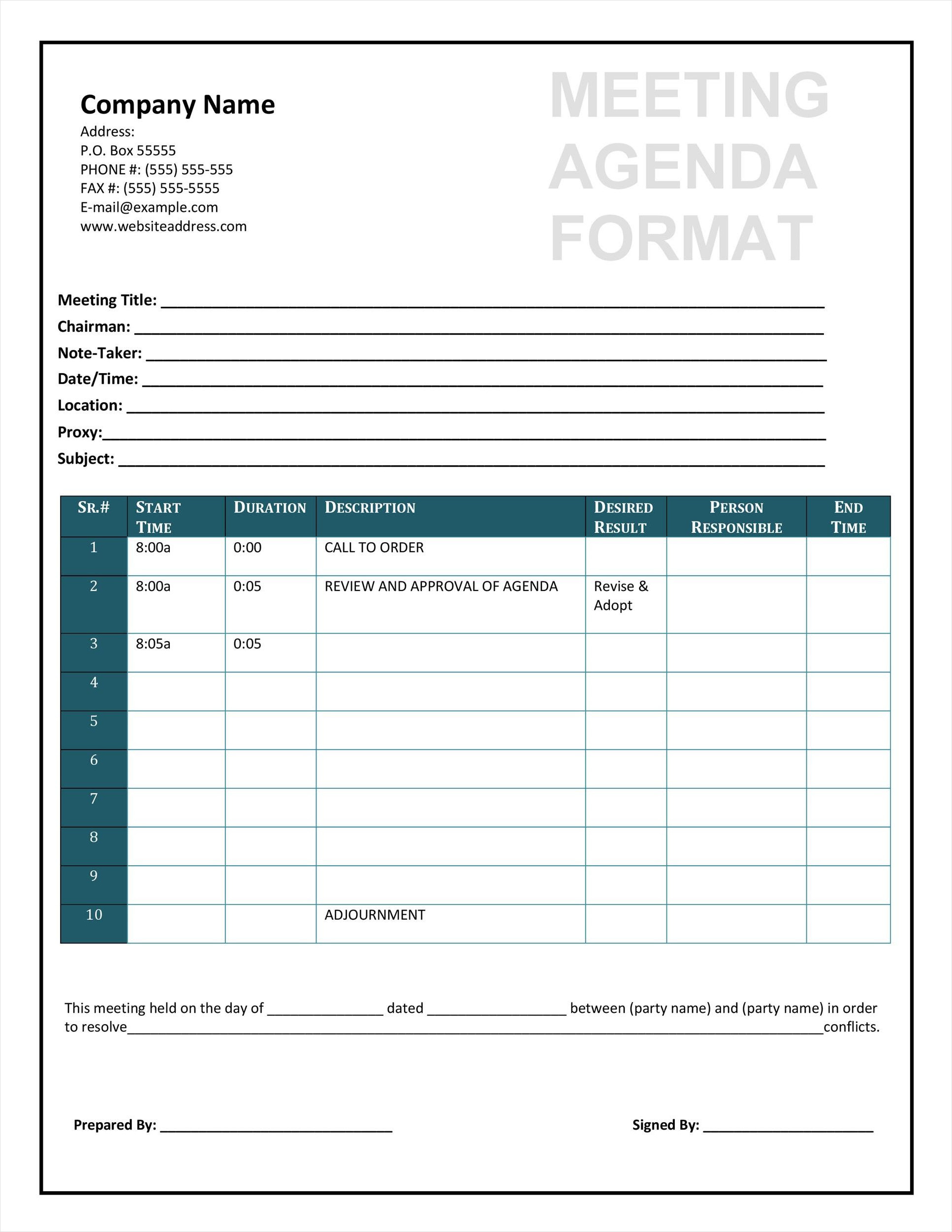 sample of meeting agenda notes template