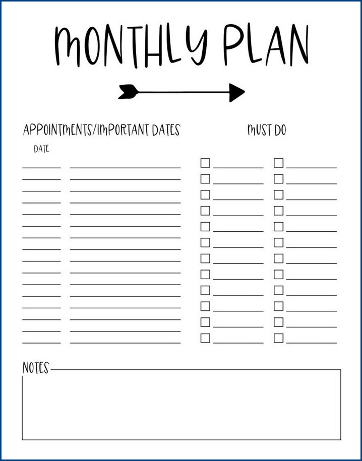 sample of monthly to do list template