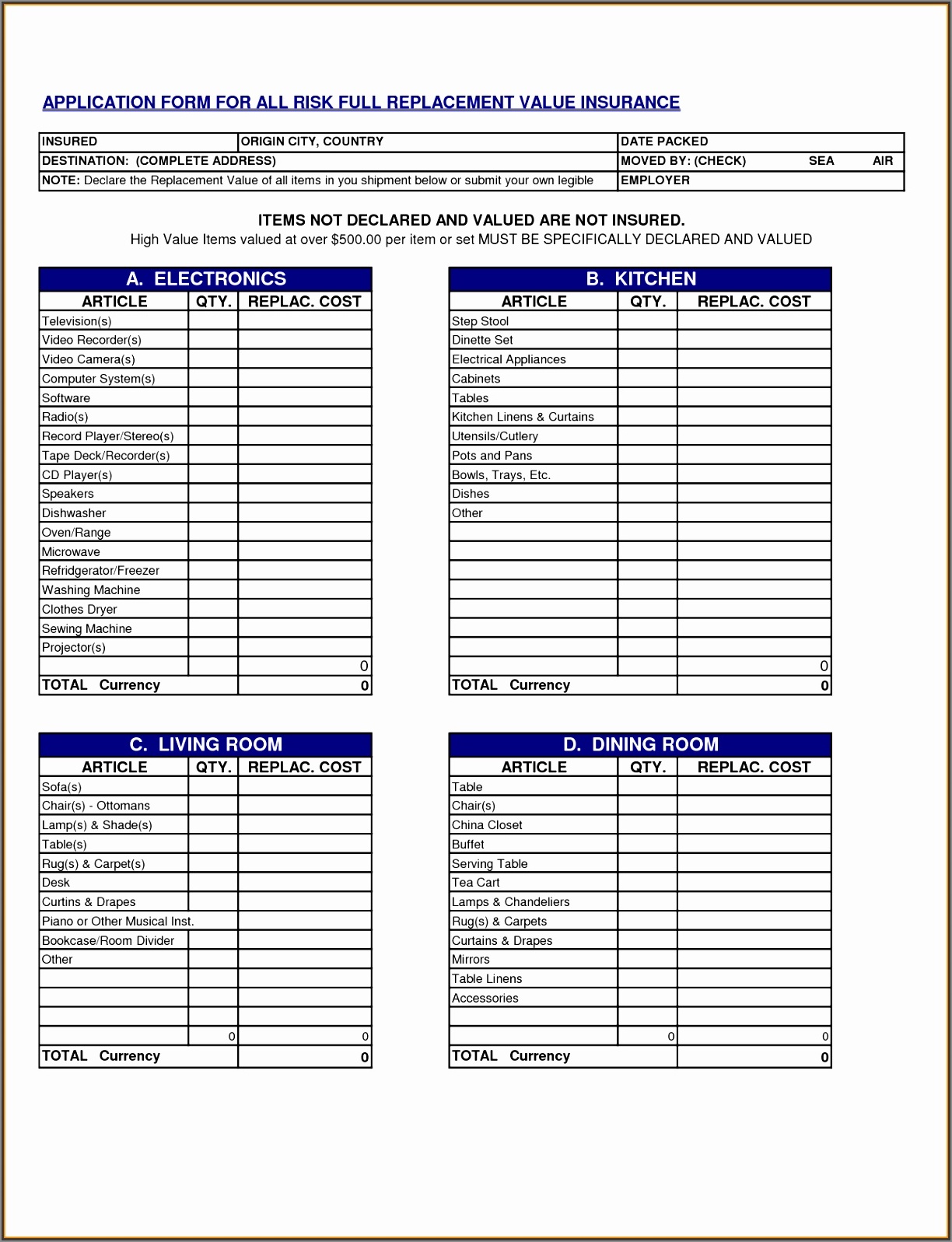 sample of moving packing list template
