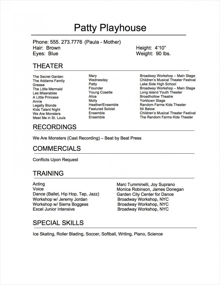 sample of musical theatre resume template