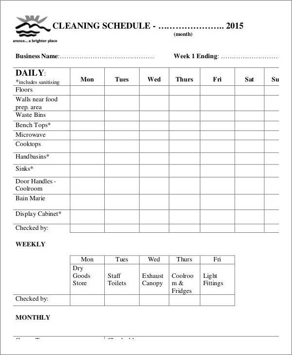 sample of office cleaning schedule template