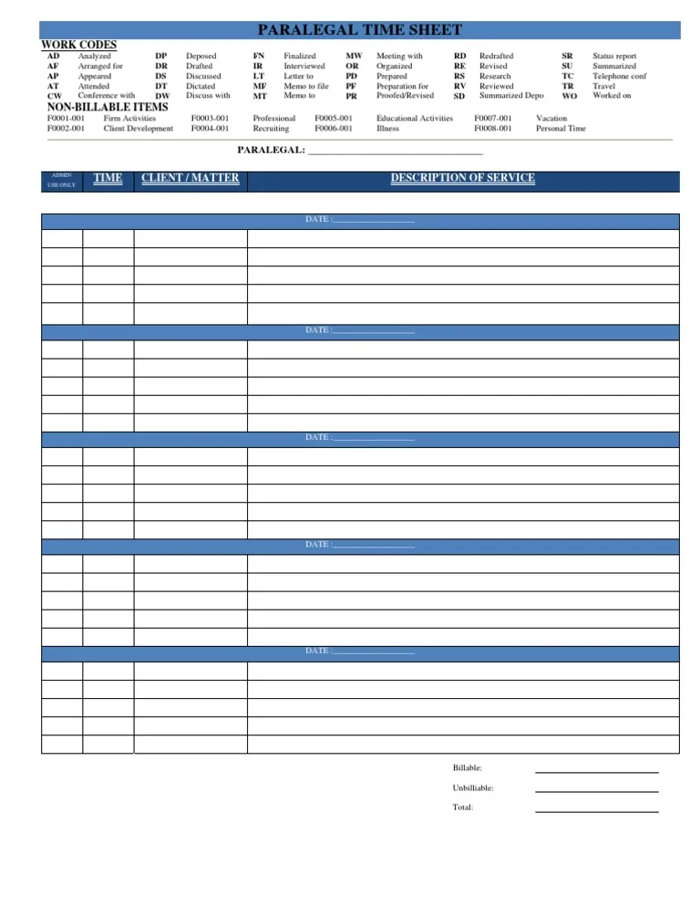 sample of paralegal timesheet template