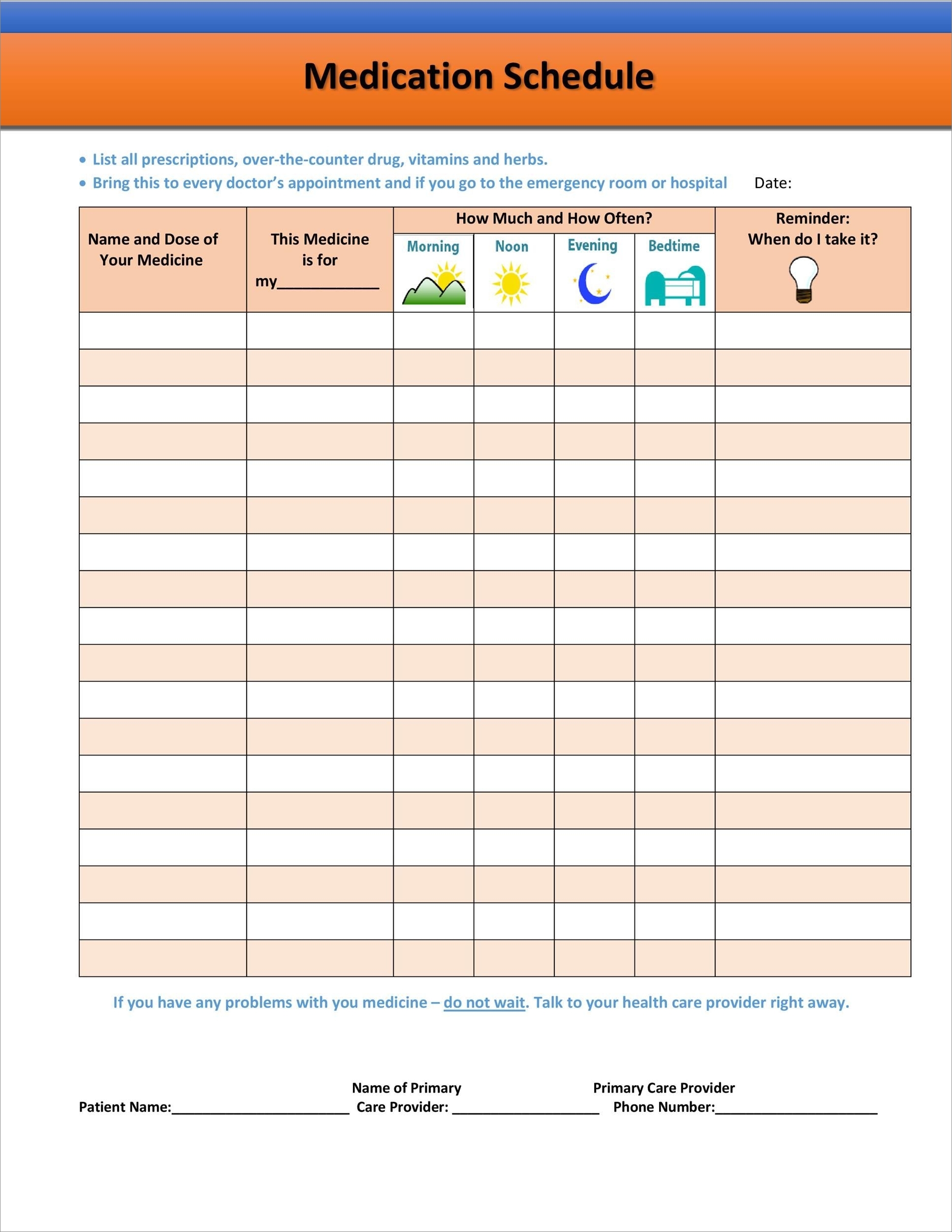 sample of pill schedule template