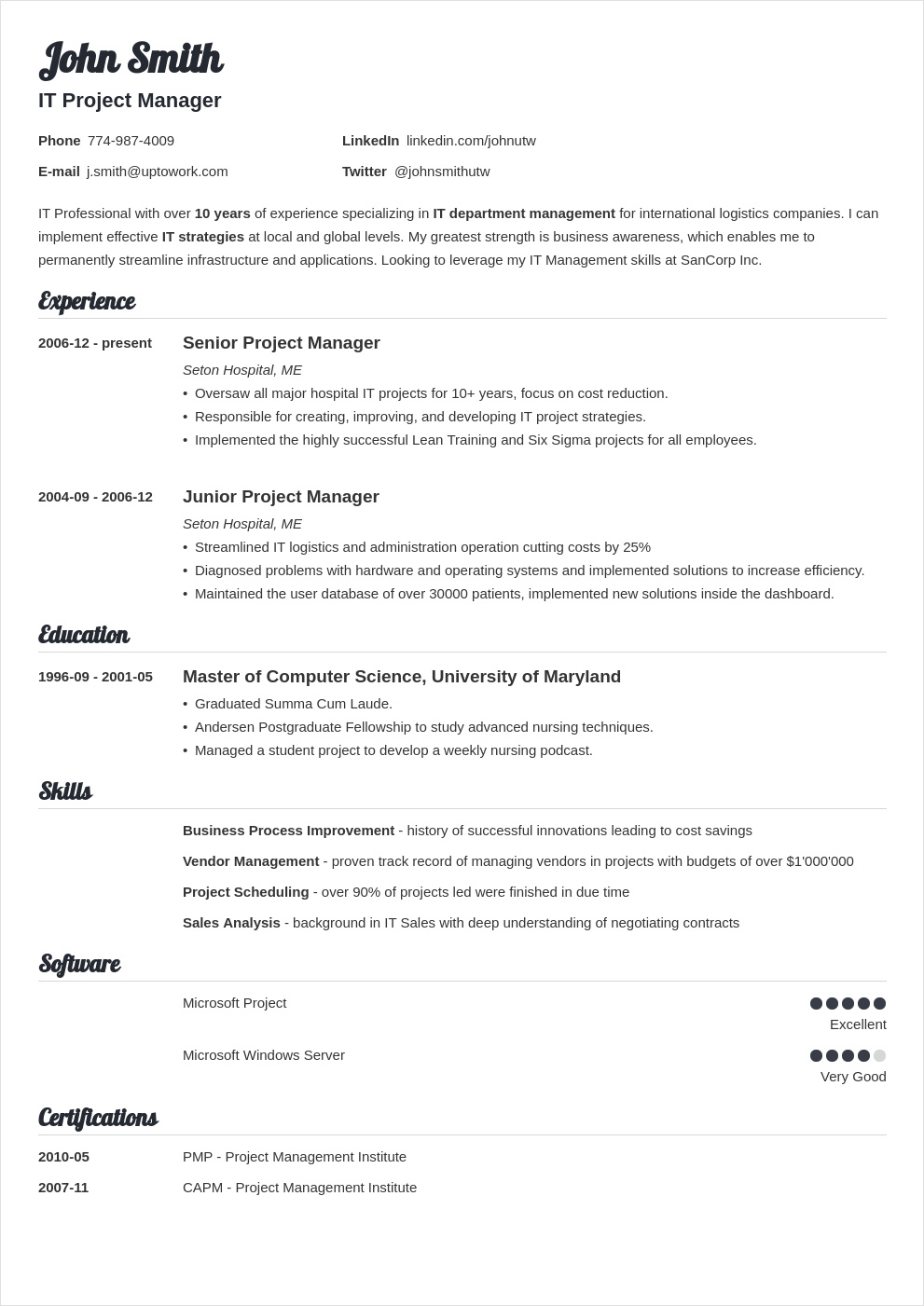 sample of plain resume template