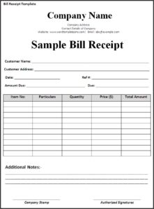 Printable Bill Receipt Template