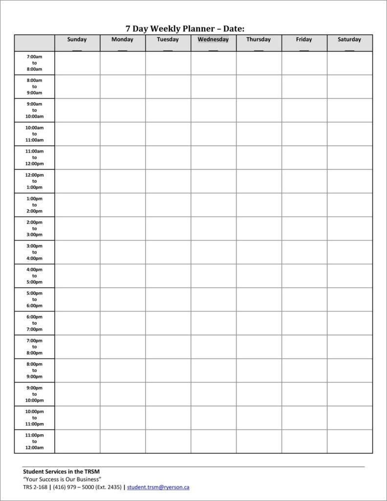 sample of printable hourly schedule template