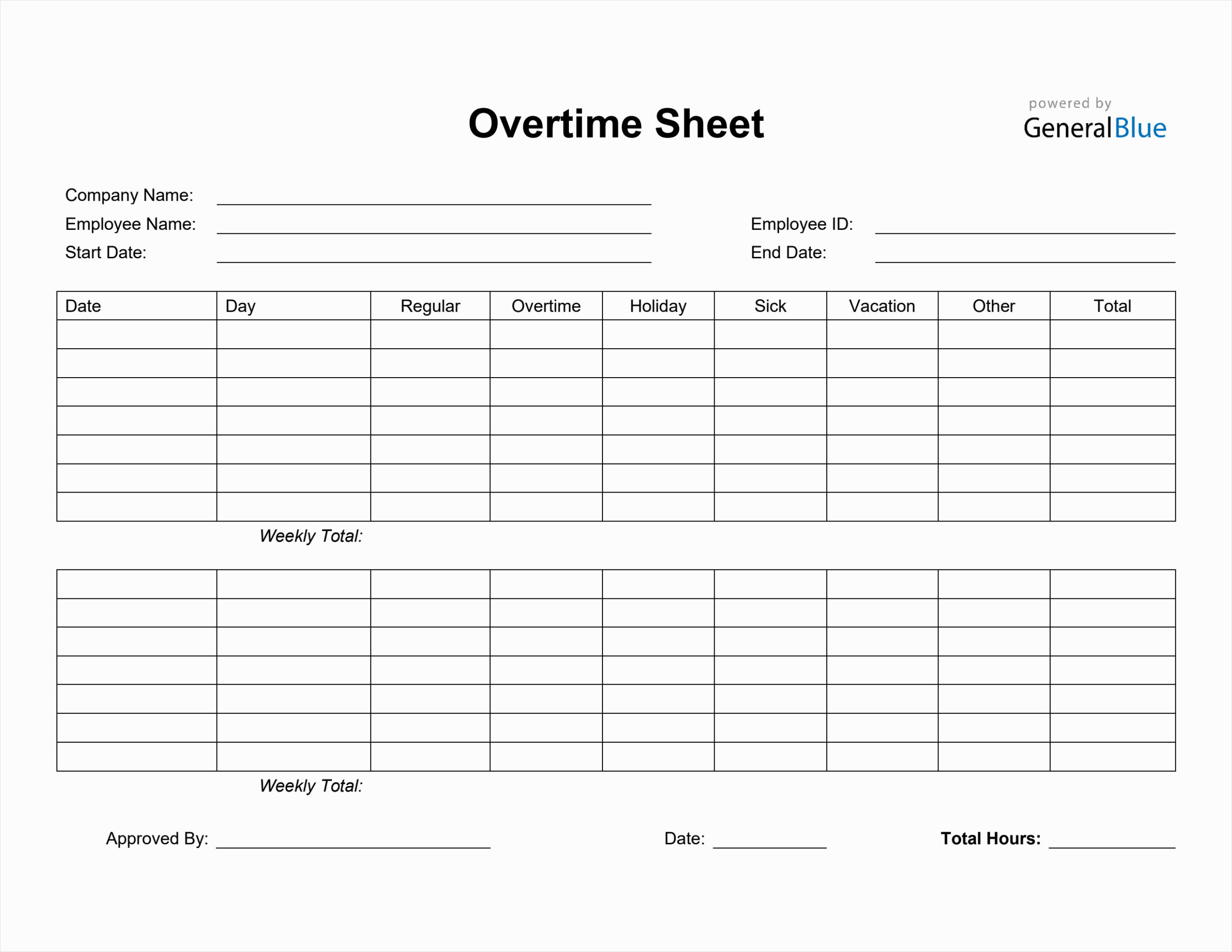 sample of printable timesheet template with overtime