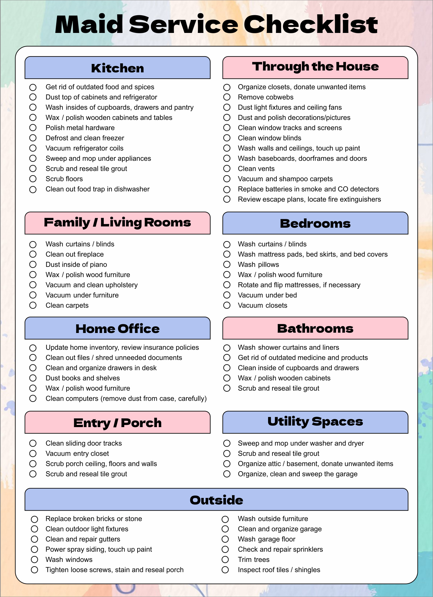 sample of professional house cleaning checklist template