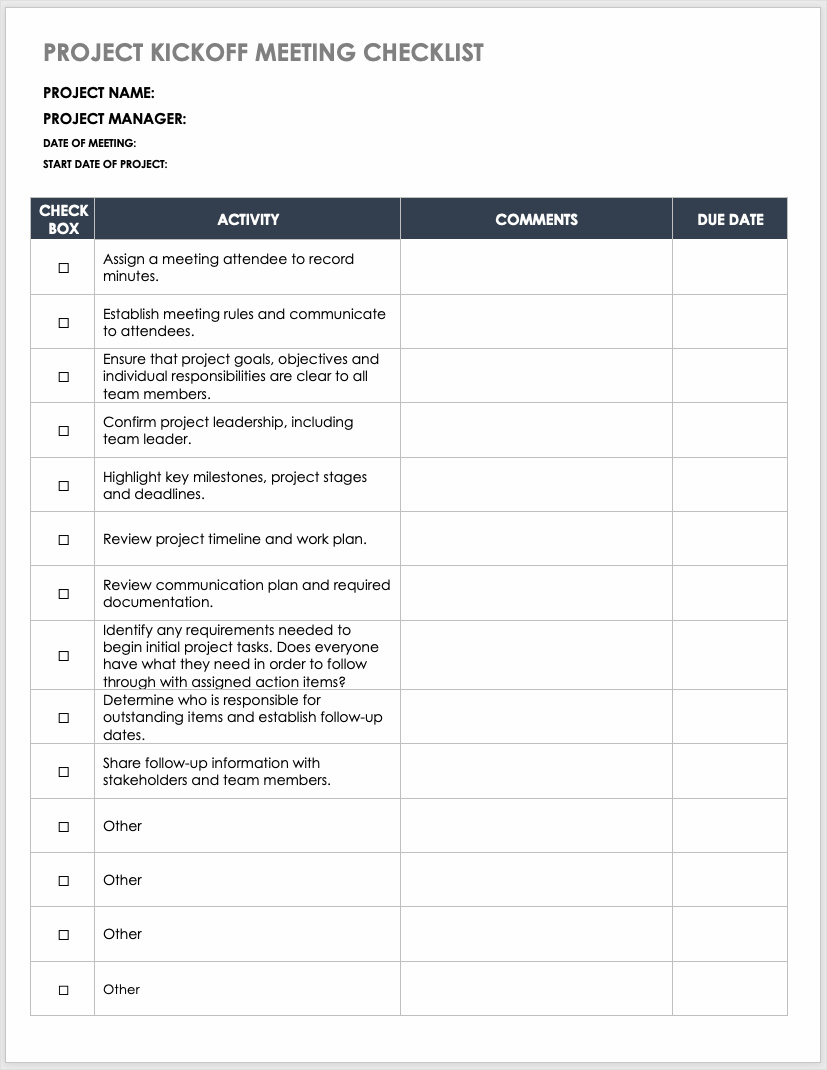 sample of project kickoff meeting agenda template