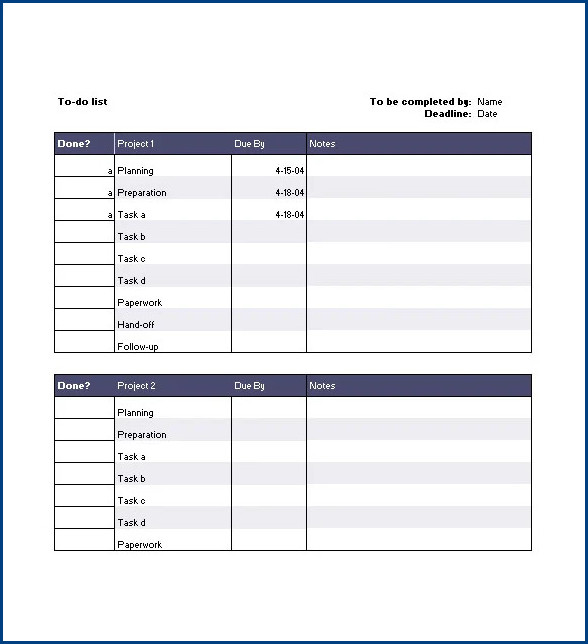 sample of project to do list template sample of project to do list template