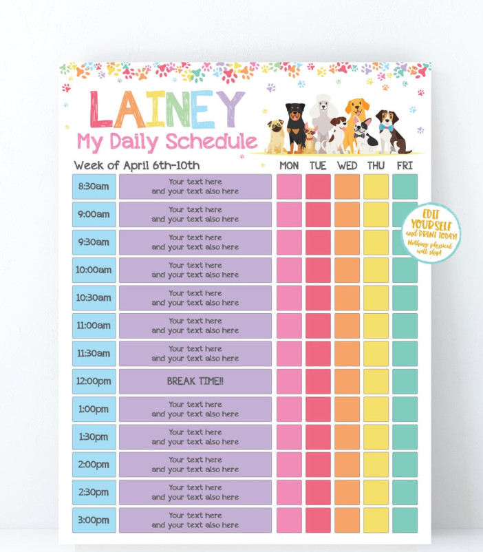 sample of puppy schedule template