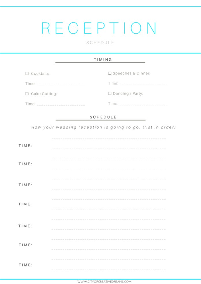 sample of reception schedule template