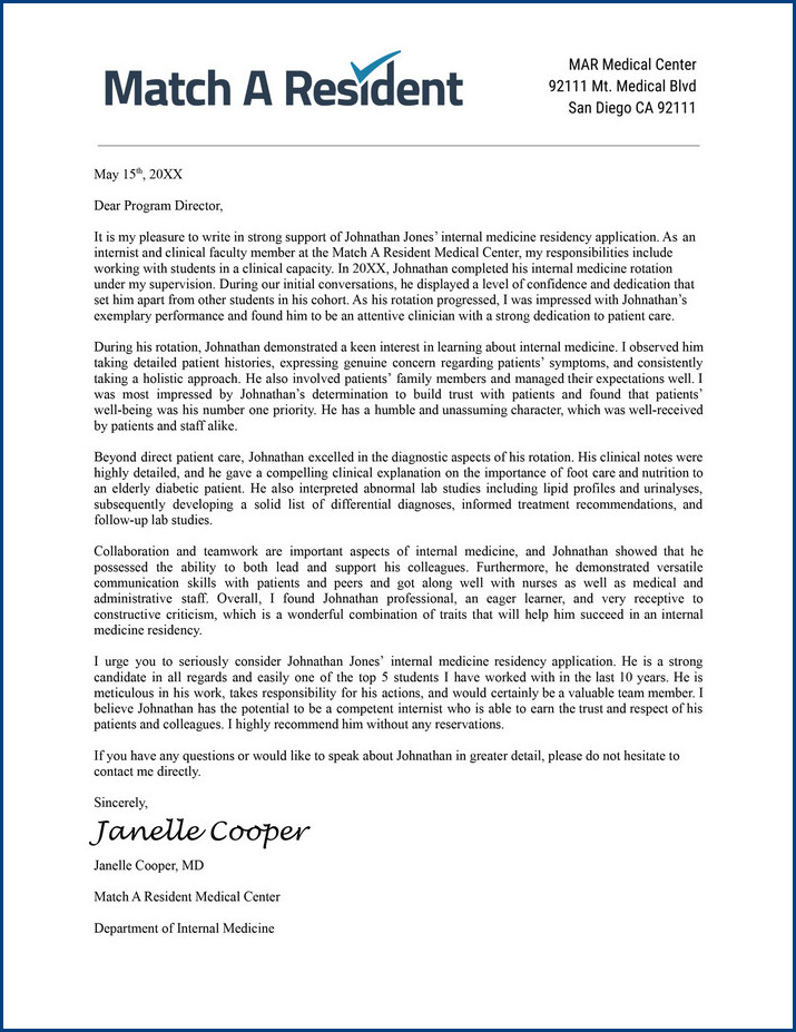 sample of recommendation letter template for medical school