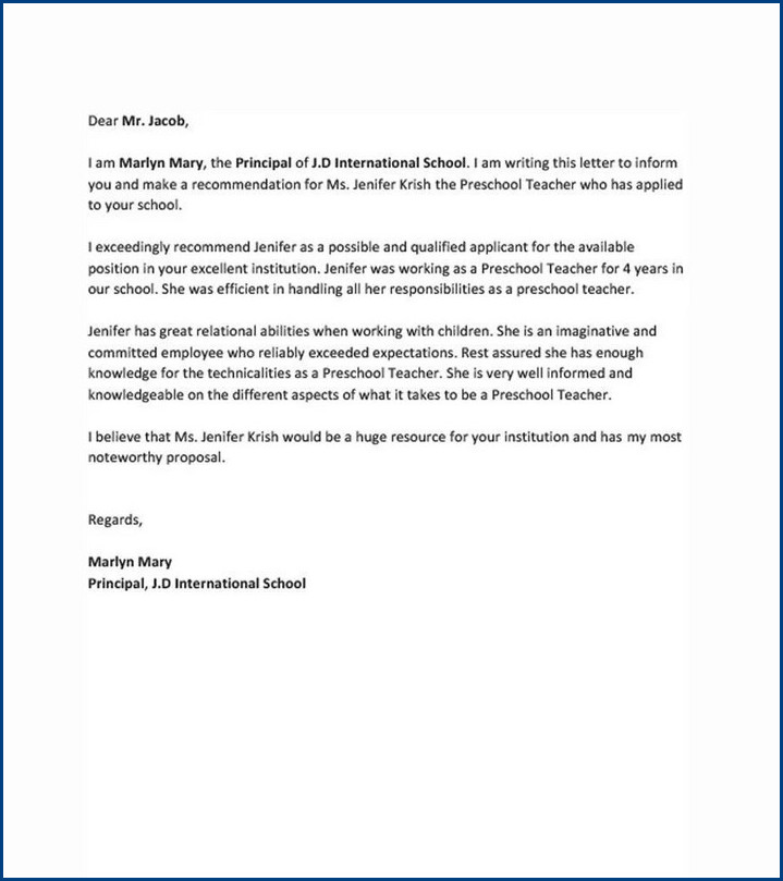sample of recommendation letter template for teacher sample of recommendation letter template for teacher