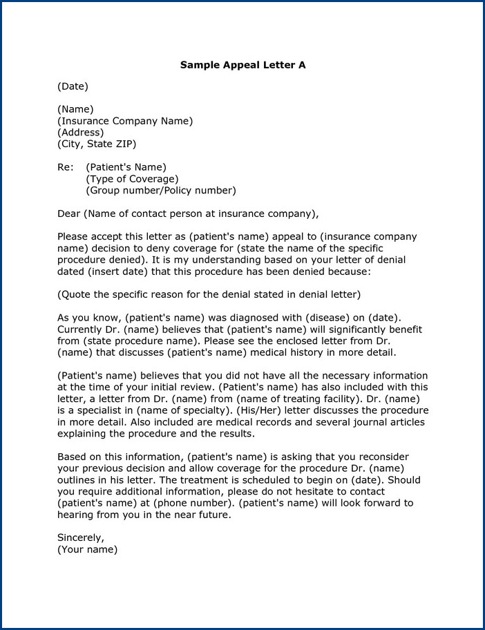 sample of reconsideration insurance appeal letter template