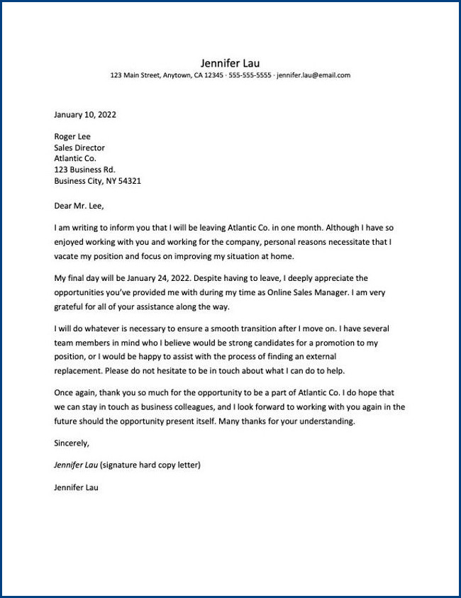 sample of resignation letter template for personal reasons sample of resignation letter template for personal reasons