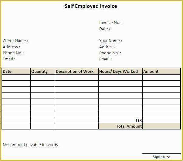 sample of self employed timesheet invoice template