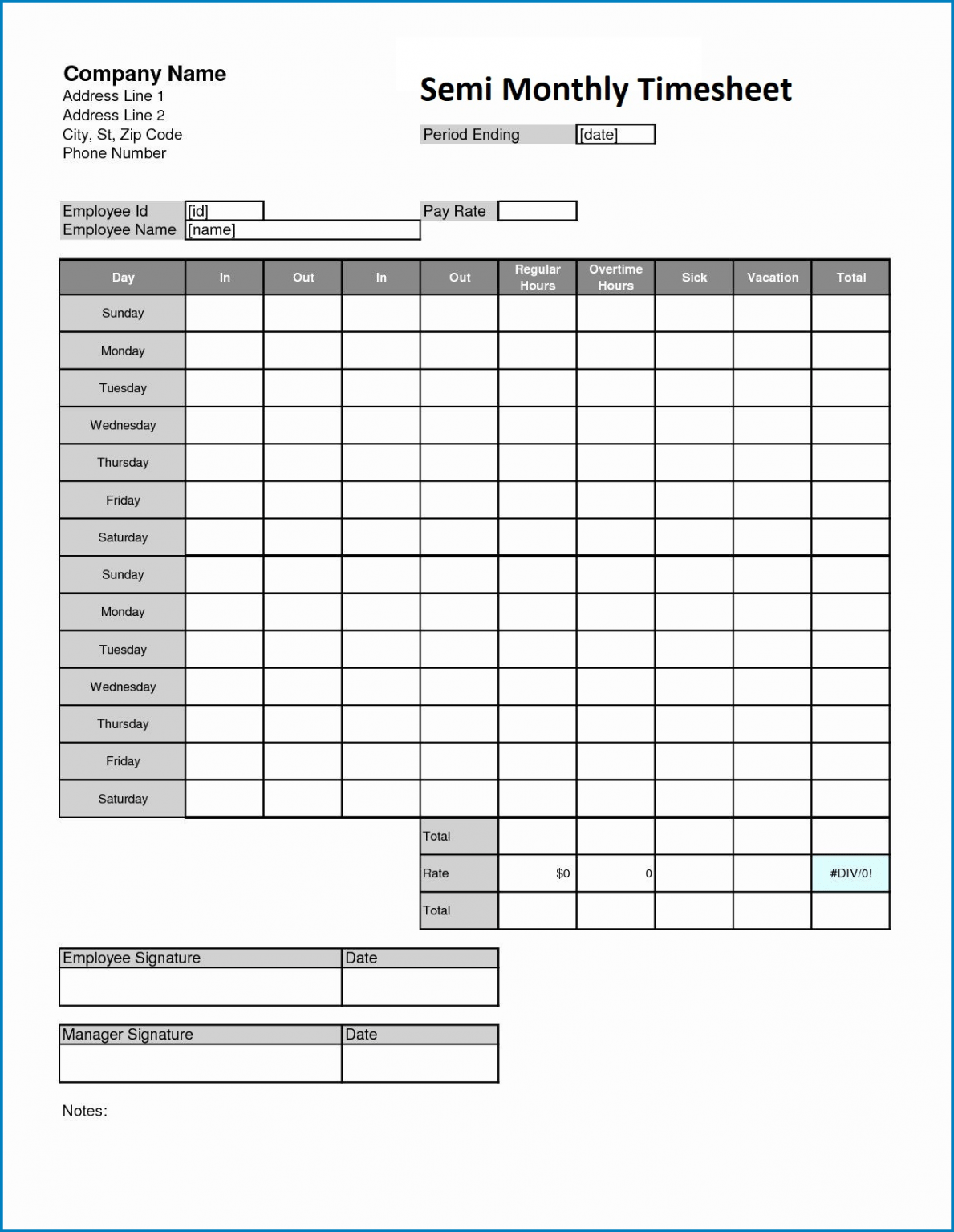 sample of semi monthly timesheet template