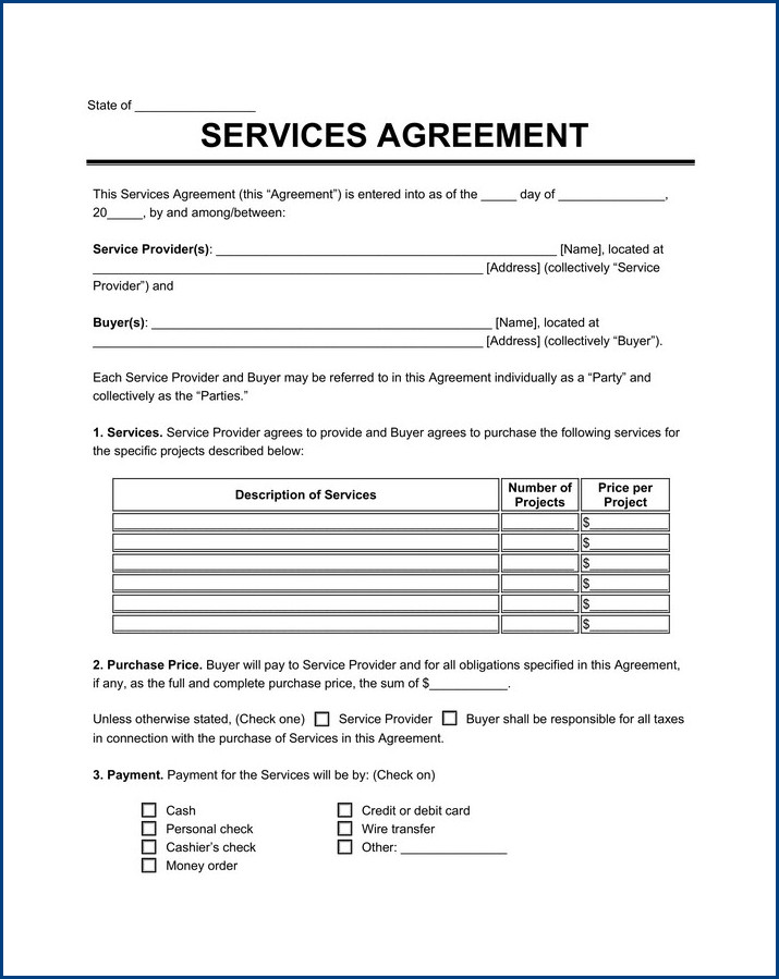 sample of service agreement letter template