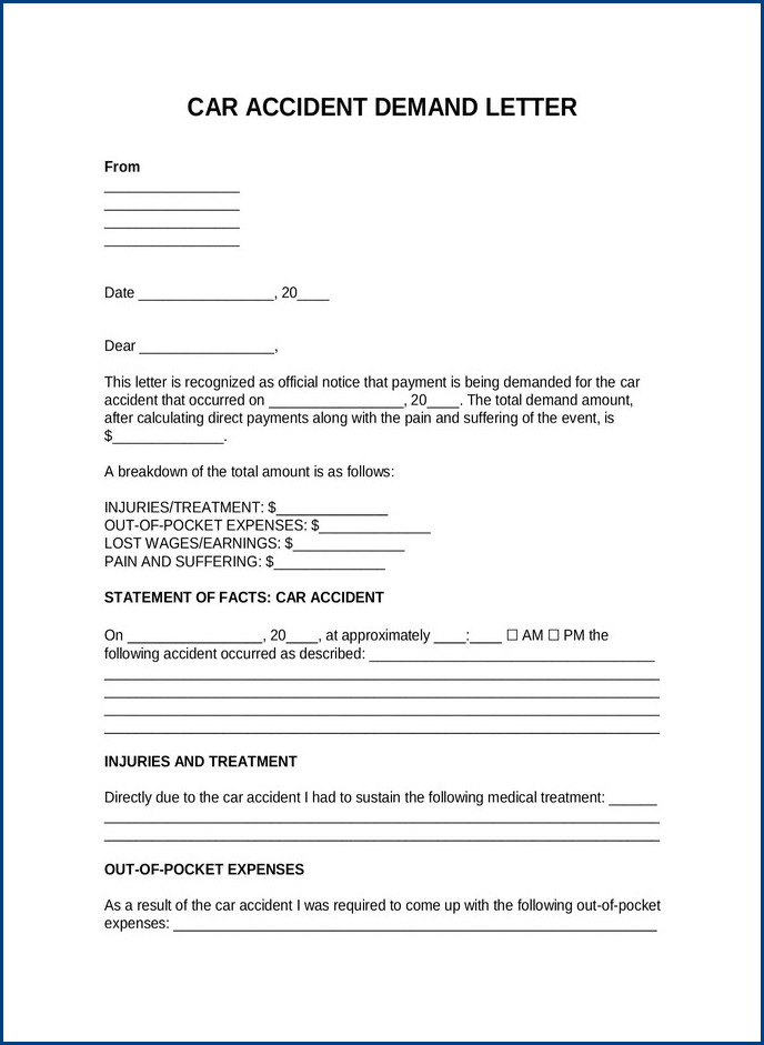 sample of settlement letter template for car accident