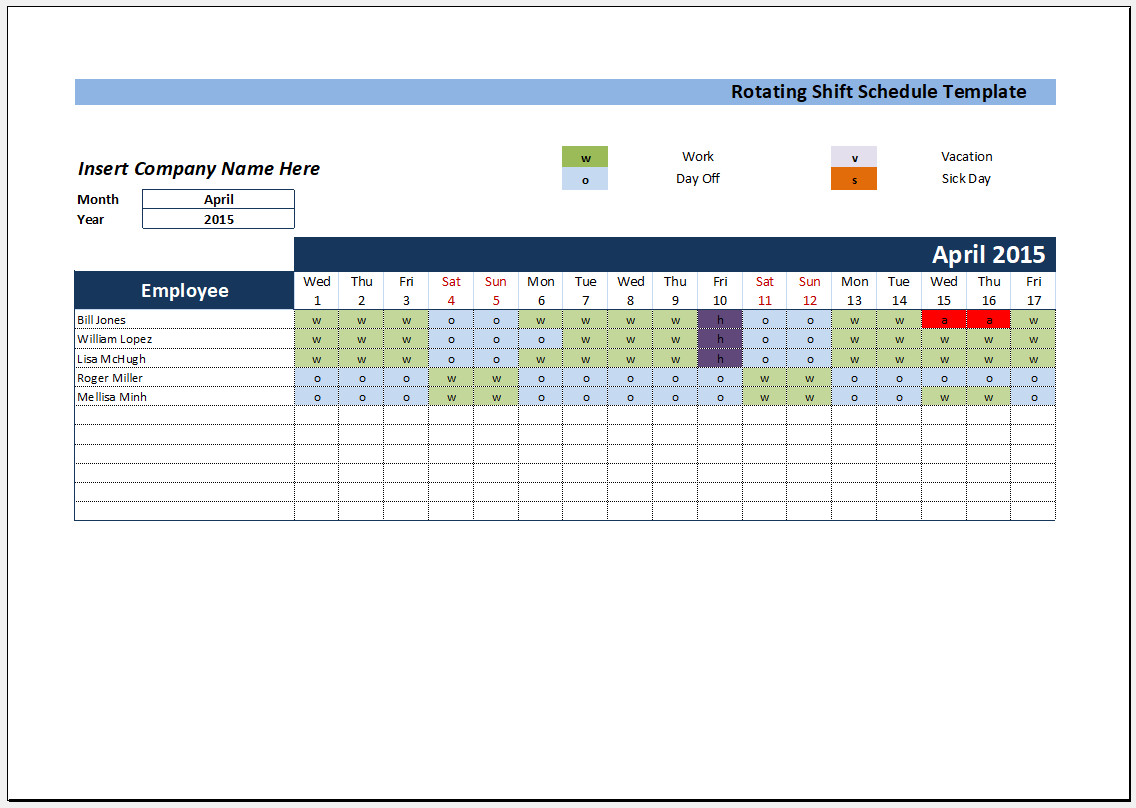 sample of shift rotation schedule template
