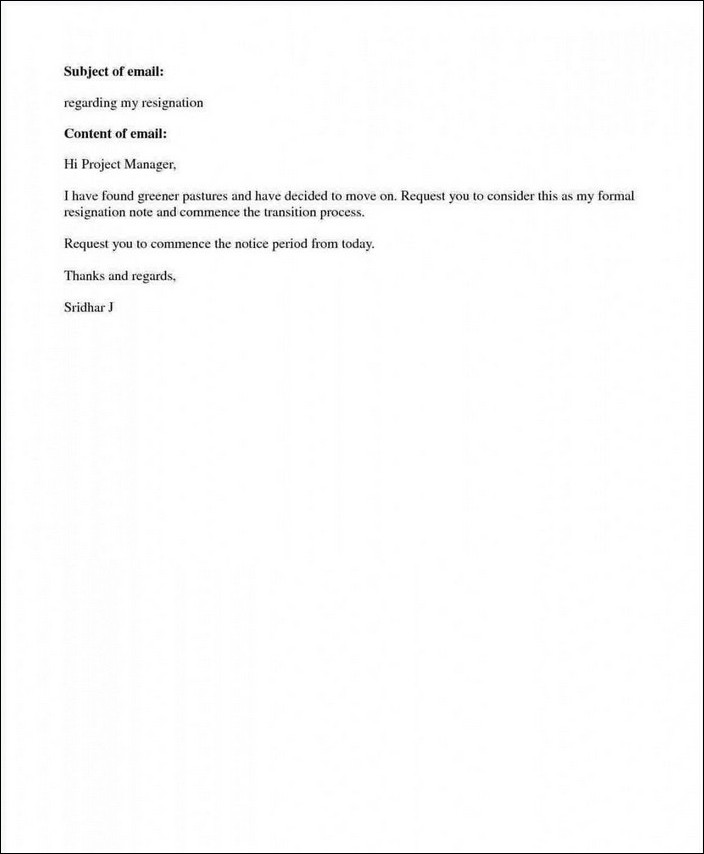 sample of short resignation letter template